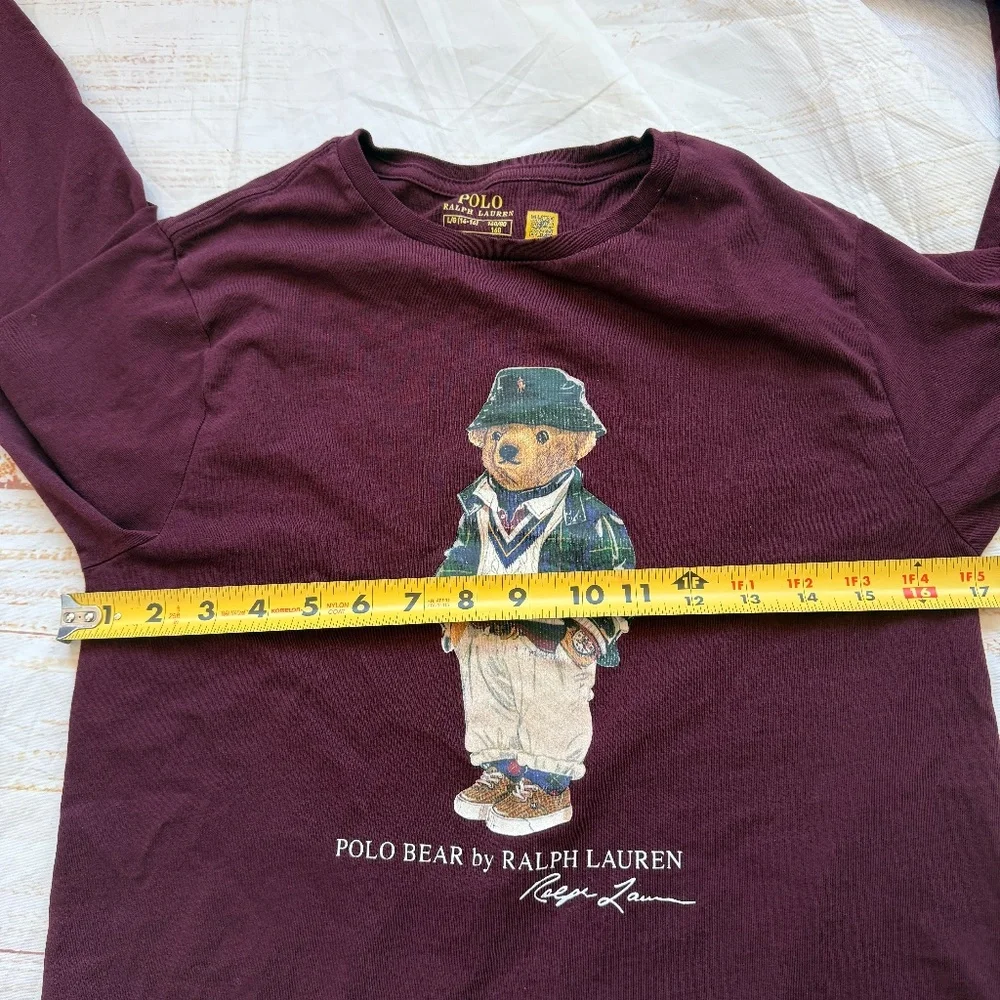 Polo Ralph‎ Lauren Bear Long Sleeve Shirt | Kids Large 14/16 | Burgundy Unis